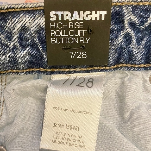 Simple Society NWT Sz 7 (28) Straight High Rise Roll Cuff Button Fly Women Jeans - Picture 7 of 11